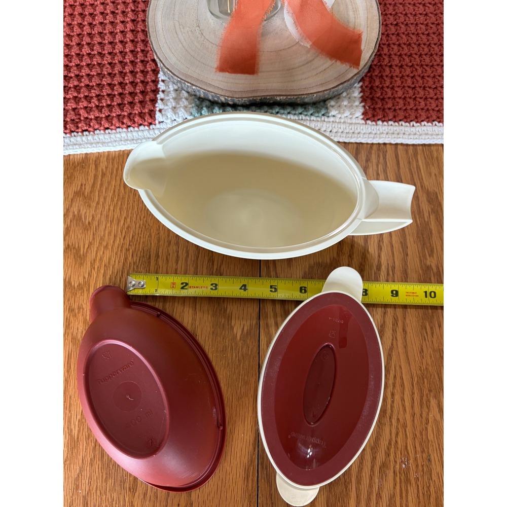 Tupperware Insulated Gravy Boat Sauce Server Cream Burgundy 550ml 400ml Vintage - Picture 8 of 13